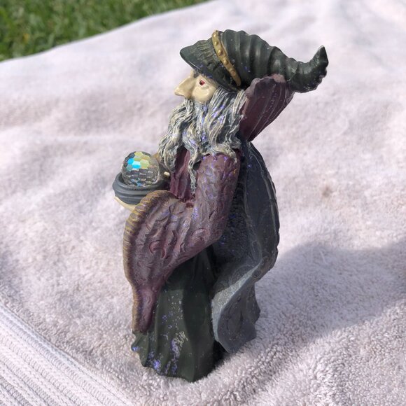 Vintage Spoontiques Wizard With Crystal Ball Orb Red Eyes Metaliic Figurine 6” - Picture 10 of 15